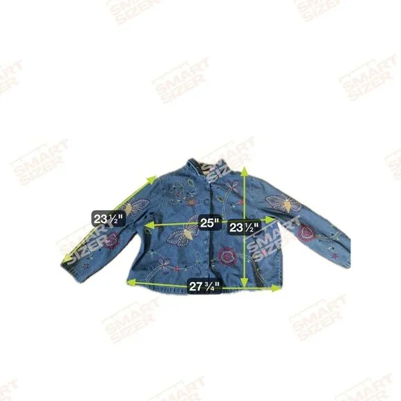 E. Larsen Studio Works Womens 2X Denim Jacket Floral Embroidered Button Up‎ - Picture 11 of 11